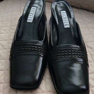 Women's Nickels Black Leather slip on backless dress shoes 6 N.